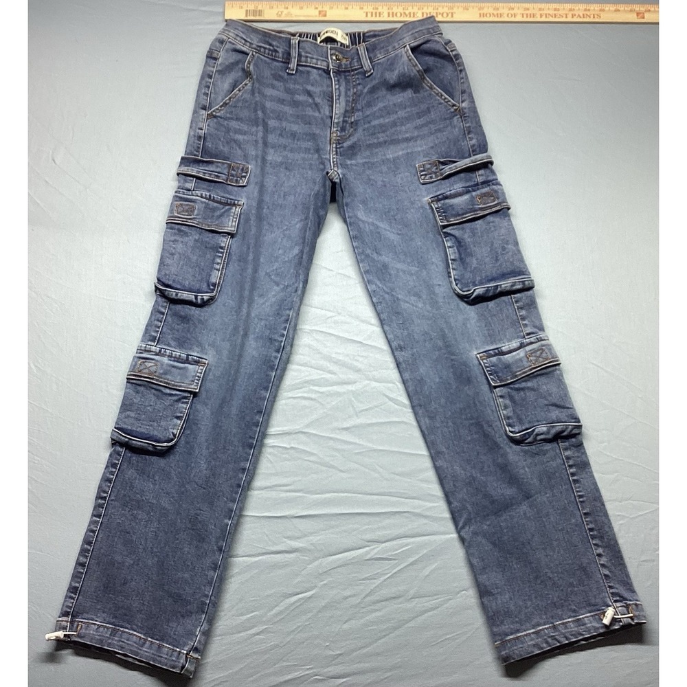LoveGen Women's Cargo Denim Jeans Size 7/29 Street wear Medium Wash Ankle Belt